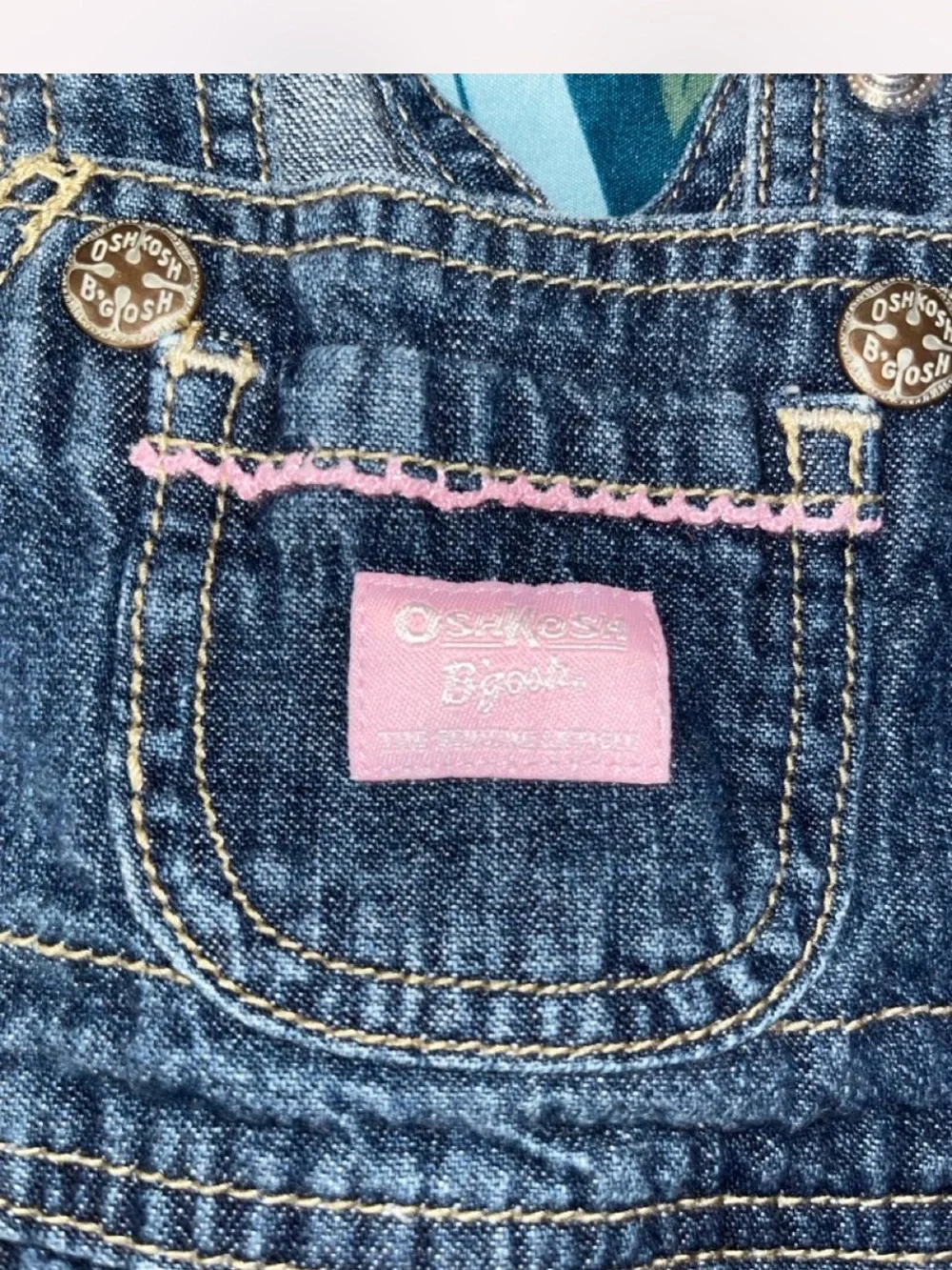 OshKosh B'gosh Blue Denim Dress with Pink Floral Embroidery